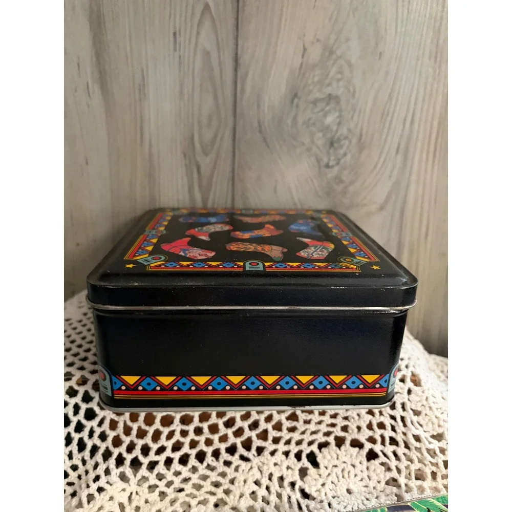 Vintage Cowboy Boot Metal Storage Tin Western Southwestern Collectible Box 6x6